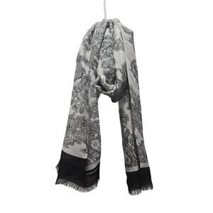 Pendleton 100% Silk Fringe Scarf Black White Floral Paisley Print